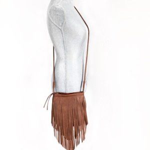 Camel Hobo Crossover Faux Leather Fringe Purse Bag
